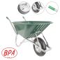 Preview: BPA Schubkarre Bauschubkarre Gartenkarre 100l PU Mulde grün Luftrad Kugellager