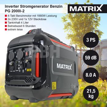 MATRIX Notstromaggregat Inverter Stromerzeuger Benzin leise PG2000i-2 *2.Wahl* 
