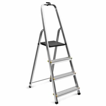 ALPFA Haushaltsleiter 4 Stufen Alu Aluminium Leiter Treppe 2,58m Arbeitshöhe 