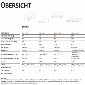 SIENA GARDEN Event Pavillon, Zelt, Partyzelt, 3x6 m, rechteckig, weiß, Fenster
