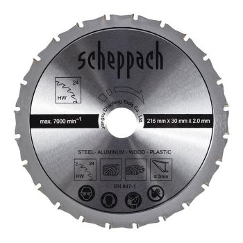 SCHEPPACH Sägeblatt HW 216 x 30 x 2,0 mm 24 Zähne Kreissäge Kappsäge HM90MP 