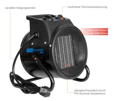 GÜDE GEH 3000P Elektroheizer Heizgerät Bauheizer Heizlüfter Heizgebläse 230V 3kW 