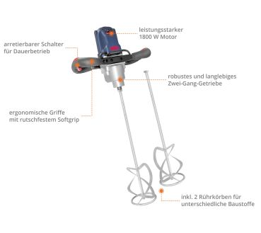 GÜDE Rührwerk Betonmischer Handrührgerät Betonrührer Quirl Mörtelrührer GRW 1800 