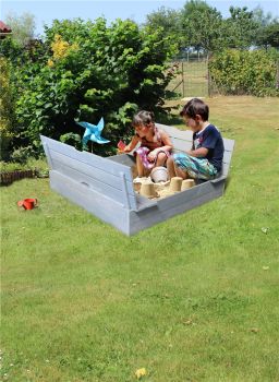 SOULET Sandkasten Holz Holzsandkasten Lasiert mit Bänken 118x118 