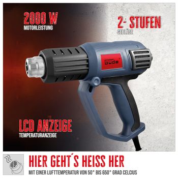 GÜDE Heissluftgebläse HLG 650-2000 LCD Anzeige Heissluftpistole 650 Grad 2000W 