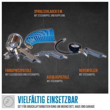 GÜDE Kompressor Zubehörset 4 Teilig Reifenfüller Luftpistole 5m Schlauch Metall 