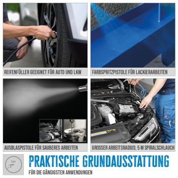 GÜDE Kompressor Zubehörset 4 Teilig Reifenfüller Luftpistole 5m Schlauch Metall 