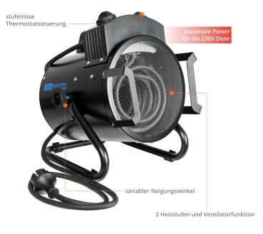 GÜDE Heizlüfter GEH 3000 Heizer 3000 Watt 3 Stufen Lüfter Heizung Thermostat 