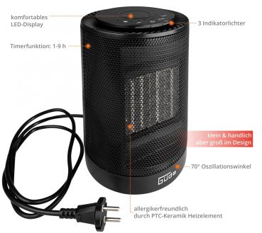 GÜDE Keramik Heizlüfter GKH 1200 DT, 2 Heizstufen, 15 m³ max. Raumheizverm Timer 