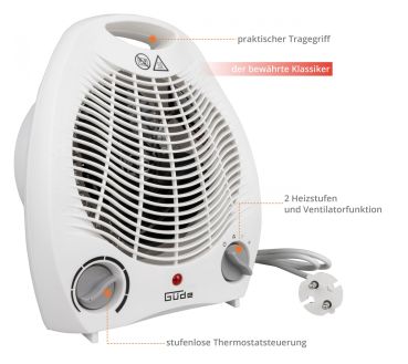 GÜDE Heizlüfter GH 2000 Heizer 2000 Watt 3 Stufen Lüfter Heizung Thermostat 