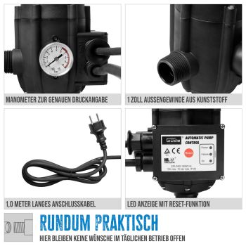GÜDE Druckschalter mit Trockenlaufschutz für Wasserpumpen Schalter mit Manometer 