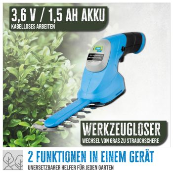 GÜDE Akku Gartenpflegeset Grasschere Heckenschere Strauchschere GPS 3,6V-1.5 