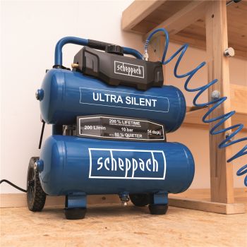 SCHEPPACH HC20SI Twin Druckluft Kompressor 10 bar 20l 1800 W Ölfrei sehr leise 