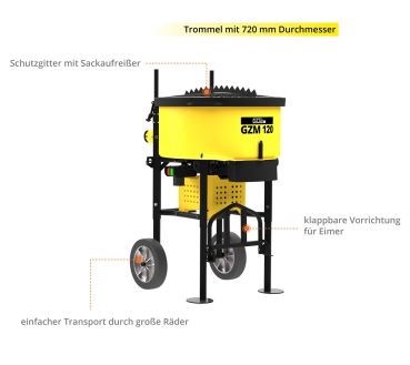 GÜDE GZM 120 Betonmischer 230V Zwangsmischer Betonmischmaschine 120L 125kg 