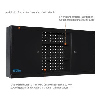 GÜDE Werkstatteinrichtung Wandschrank Schrank Werkzeugschrank 1200/1 Schwarz 