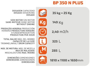 SIRL BP350N Evo Plus Profi Betonmischer 325L 230V 2 PS 2,40 m³/h Mischleistung 