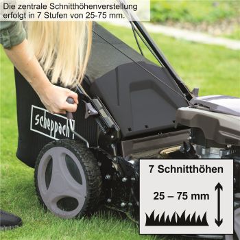 Scheppach Rasenmäher Benzin mit Antrieb 51cm Schnittbreite 6in1 4,1PS MS173-51B Stahlgehäuse|hohes Drehmoment|65L|Reinigungsfunktion