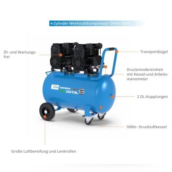 GÜDE Airpower Kompressor 675/8/100 ED-SILENT 100L 4 Zyl. 654 l/min leise
 