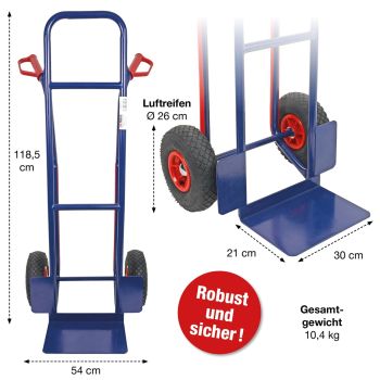 HBH® Sackkarre 200kg Luftreifen TK200LU04, hoher Rahmen, blau, Transportkarre  