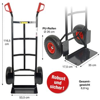 HBH® Sackkarre 200kg Pu-Rad TK200PU01 schwarz Transportkarre Vollgummireifen 