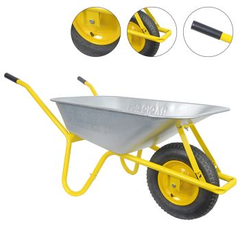 HBH® Schubkarre 85 Liter Garten Farbe gelb Profi Gartenschubkarre Luftrad 160kg 