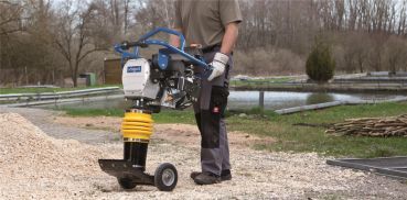 Scheppach Vibrationsstamper Verdichter VS1000 Benzin Grabenstampfer mit Fahrwerk 