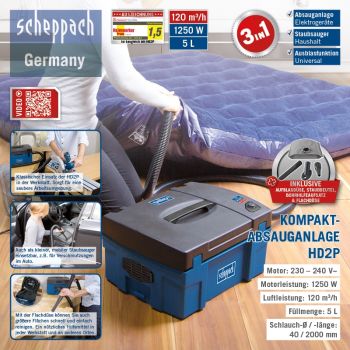 SCHEPPACH HD2P Absauganlage 3in1 Absaugung Werkstattsauger Staubsauger + Zubehör 