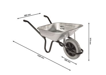 HAEMMERLIN Schubkarre Bauschubkarre Aktiv Premium 100l verzinkt PU-Rad 150kg **Profi-Bauschubkarre für schwere Arbeiten geeignet**