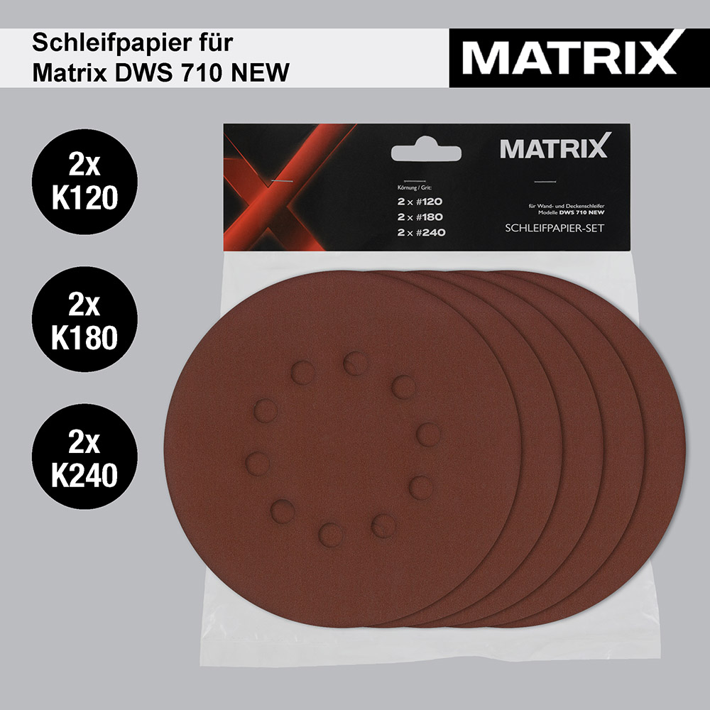 MATRIX Schleifpapier Schleifscheibe für Trockenbauschleifer MDS 710 DWS 710 10x