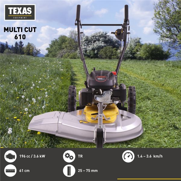TEXAS Hochgrasmäher Profi Wiesenmäher Rasenmäher Benzin  61cm Multi Cut 610