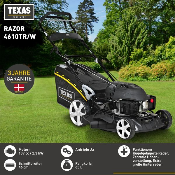TEXAS Rasenmäher Benzin mit Antrieb RAZOR 4610TR/W 46cm 3,2PS 139cm³ Mulchkit