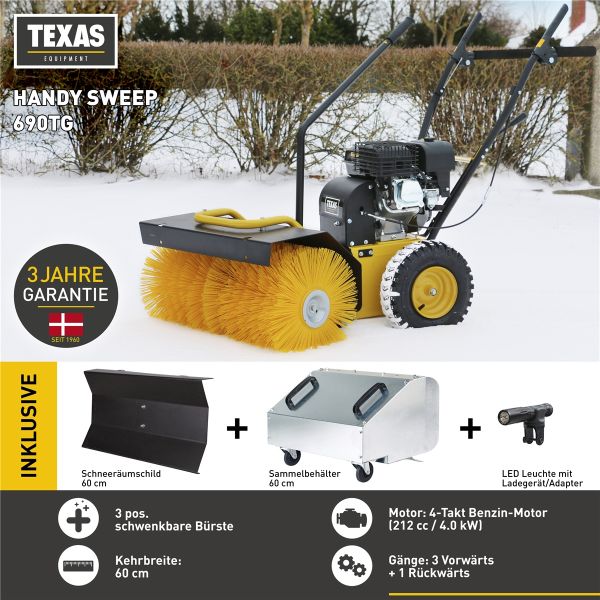 TEXAS Handy Sweep 690TG 3in1 212ccm Kehrmaschine Benzin mit Schneeschild 60cm 