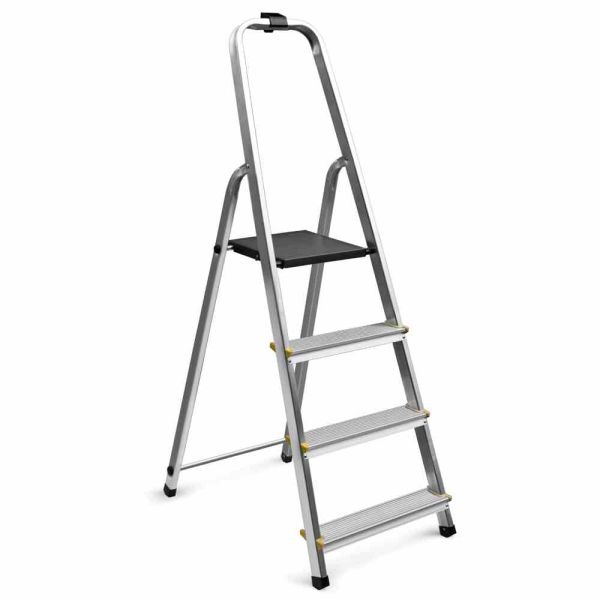 ALPFA Haushaltsleiter 4 Stufen Alu Aluminium Leiter Treppe 2,58m Arbeitshöhe 