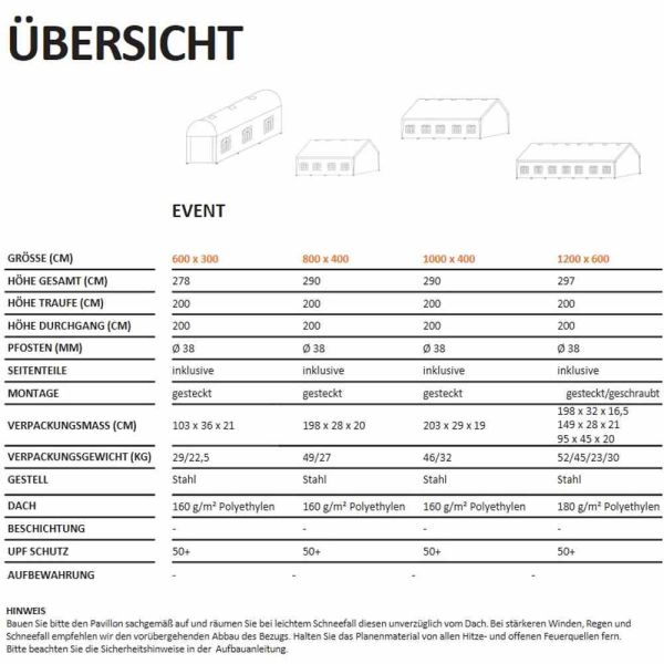 SIENA GARDEN Event Pavillon, Zelt, Partyzelt, 3x6 m, rechteckig, weiß, Fenster