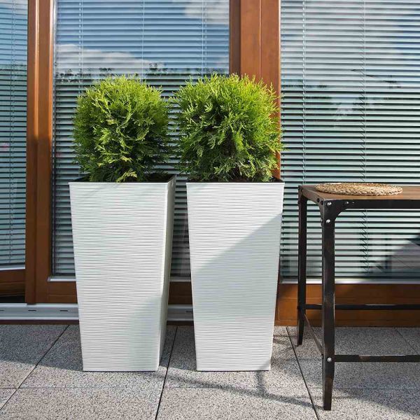 SIENA GARDEN Pflanzgefäß NIZZA Pflanzkasten Blumenkasten weiß Rillenoptik 40x40 