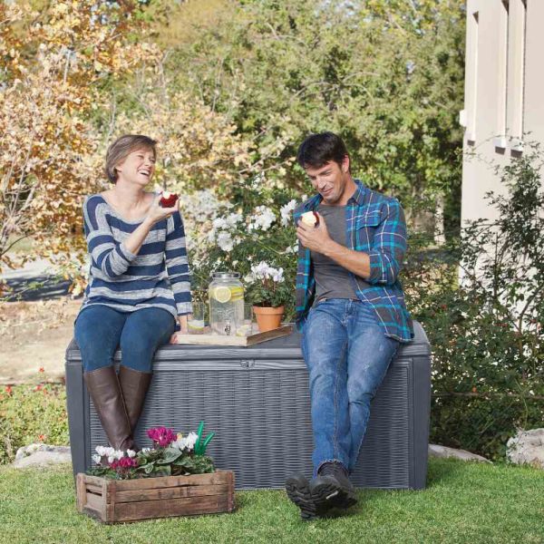 KETER Kissenbox Rattanoptik Sumatra, anthrazit 145x73x64 cm, Kunststoffgeflecht 