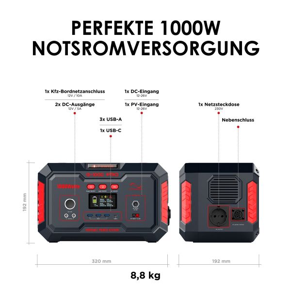 iPower Powerstation Power Station Stromerzeuger Notstromaggregat G-1000Pro 2360W ***Aktionspaket mit 2x Powerstation á 1180W = 2320W***