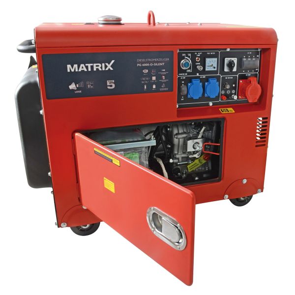 MATRIX Diesel Stromerzeuger Stromgenerator Notstromaggregat PG 6000-D-Silent 2x230V | 1x400V | 1x12V | AVR | E-Start | 7,5PS | 5000W