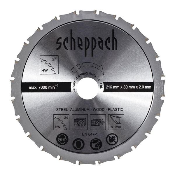 SCHEPPACH Sägeblatt HW 216 x 30 x 2,0 mm 24 Zähne Kreissäge Kappsäge HM90MP 