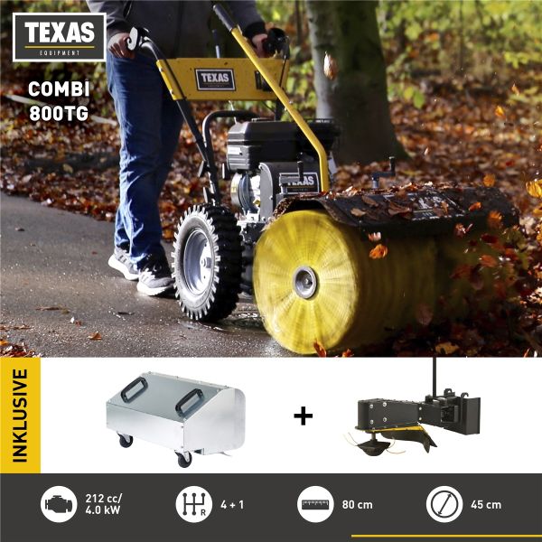 TEXAS Kehrmaschine Benzin Schneeräumer Grastrimmer Laubsammler Combi 800TG 4in1