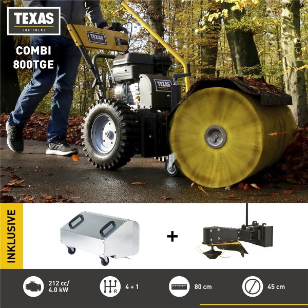 TEXAS Kehrmaschine Benzin Schneeräumer Laubsammler Trimmer Combi 800TGE Set 4in1 Profigerät geeignet für gew. Nutzung | E-Starter | 4in1