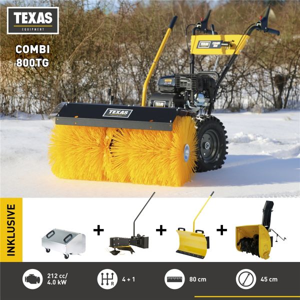 TEXAS Kehrmaschine Benzin Schneeräumer Schneefräse Laubsammler Combi 800TG 6in1