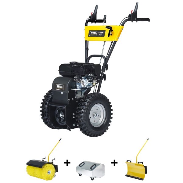 TEXAS Kehrmaschine Benzin 80 cm Schneeschieber Laubsammler Combi 800TG Set 4in1