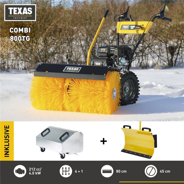 TEXAS Kehrmaschine Benzin 80 cm Schneeschieber Laubsammler Combi 800TG Set 4in1