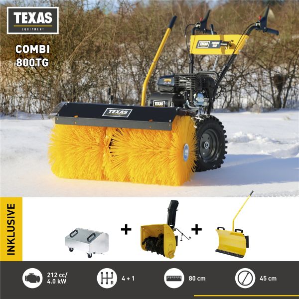 TEXAS Kehrmaschine Benzin Schneeräumer Schneefräse Laubsammler Combi 800TG 5in1