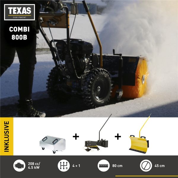 TEXAS Combi 800B 5in1 Benzin Kehrmaschine Schneeräumer Grastrimmer Laubsammler