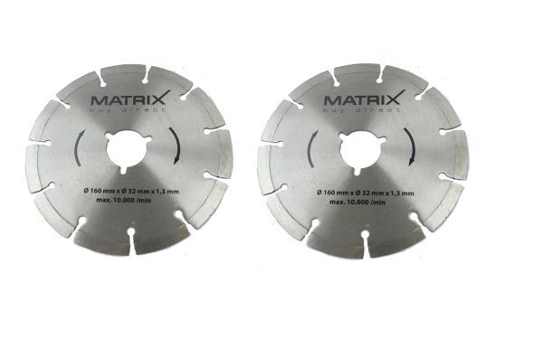 Matrix 2x Diamantsägeblatt Ø 160 mm x 32mm, x 1,3mm, Diamanttrennscheibe, Diamantscheibensägeblatt