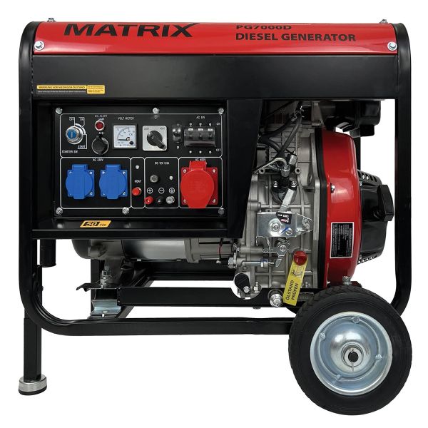 MATRIX Notstromaggregat Stromerzeuger Stromgenerator Diesel PG7000D 5kW ATS AVR| ATS Anschluss| E-Start inkl. Batterie+Seilzugstart
