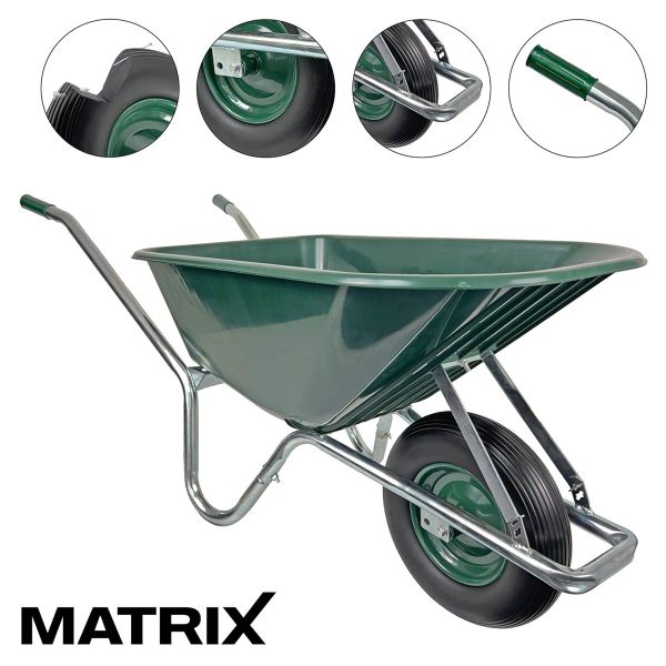 Matrix Schubkarre 100l 250kg Vollgummirad Kunststoff grün Rahmen verzinkt *2.WAHL 