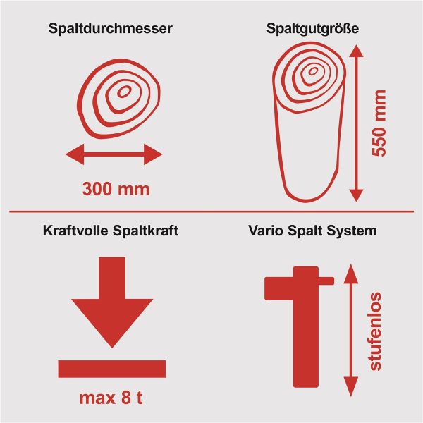 HBH Holzspalter 230V HSSN800 Brennholzspalter stehend 3kW 8 Tonnen 8t elektr. 